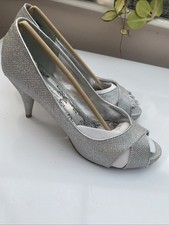 Women's Next Silver Glitter High Heel Shoes Size 6 1/2 Wide Fit Worn Once Box