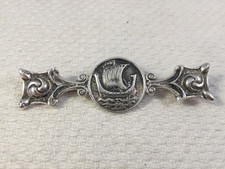 Vintage large Silver Viking Longship Bar Brooch