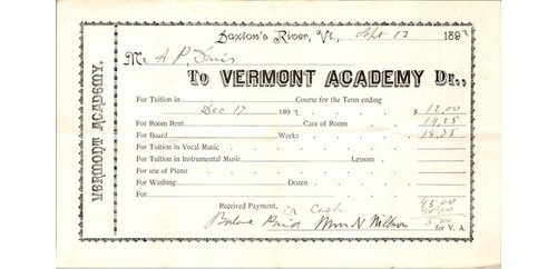 1892 vermont academy bill - vermont,