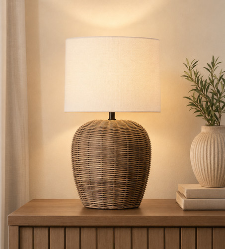 Natural rattan table - natural, lamp