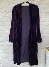 EAST SIZE 10 PURPLE IRIDESCENT SILK BLEND VELVET BEADED OPEN BOHO DUSTER COAT