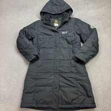 Jack Wolfskin Jacket Womens Medium Black Parka Hood Lined Outdoor Rain Coat Lady