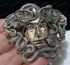 Large Antique Silver Tone Medusa Snake Lady Pendant/Brooch Pin Vintage Style
