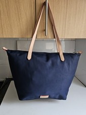 RADLEY DESIGNER WOMENS NAVY NYLON BEIGE SATCHEL TOTE EX LARGE SHOULDER HANDBAG