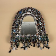 Antique Vintage Handmade Moroccan Wall Mirror Metal Unusual Old Beaded Arch