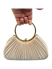 Women Satin Pleated Clutch Bag Bridal Wedding Evening Party Prom Handbag Chain