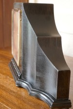 wooden art deco mantle clock looks like Batman owned it, came from the Batcave