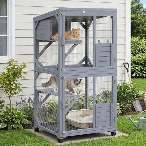 Outdoor catio wooden cat - outdoor, catio,