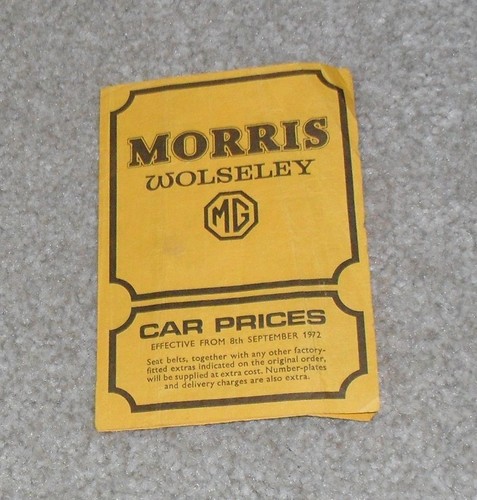 Morris wolseley price list - wolseley,