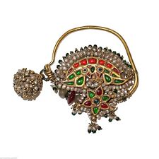 (0733) Tamil Nadu Nose ring, 22k Gold-Basra Pearls and colored glass