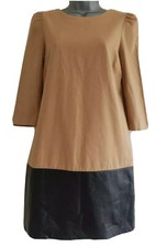 ZARA WOMAN Nude/Black Contrast Fabric & Faux-leather Shift Dress. Size XS/UK 6-8
