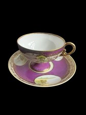 Vintage Noritake Footed Teacup And Saucer Gilding Scenery Rare One