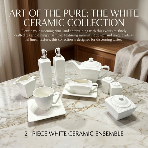 21pcs white ceramic tea - ceramic,