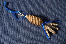 Traditional Handmade Corn Dolly with blue royal and gold glittery ribbons