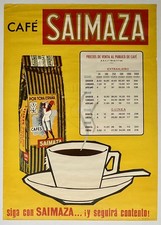 Original vintage Spanish Saimaza cafe coffee drink advertising art poster
