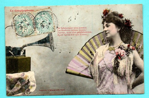 Lady and phonograph gramophone - lady,