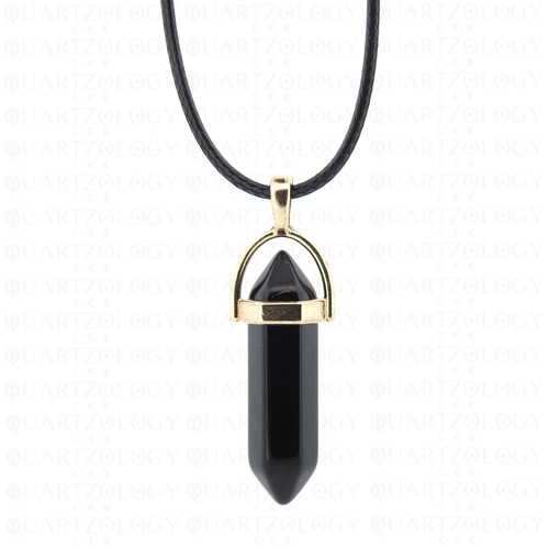 Obsidian black quartz necklace - obsidian,