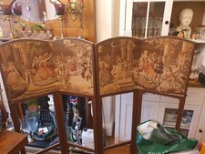 Antique 4 panel tapestry screen/room divider - French Edwardian?
