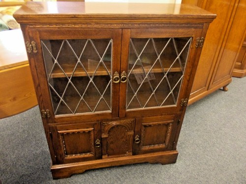 Oak bookcase glazed leadlight - oak,