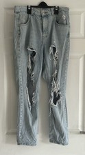 Size 14 Light Denim Heavily Ripped Jeans From Primark In Excellent Condition