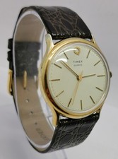Vtg 1970s Timex Early Mechanical Quartz 34mm Gold Plated Gents Watch Made In GB