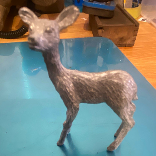 Grey metal deer figurine - metal,
