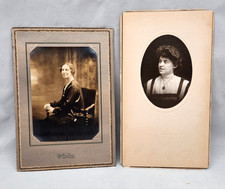 2 Antique Studio Cabinet Card Photos Woman Sitting & Bust Portrait Massachusetts