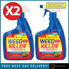 WEEDKILLER ADVANCED WEED KILLER SPRAY FAST ACTING KILLS FOR WEEDS ROOTS 500ML x2