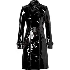 Women Trench Vinyl Shiny Gothic Coat PVC Emo Top quality Multi Faux Leather Coat