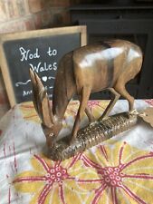 Vintage Teak Gazelle Antelope Wooden Figure Ornament 70's Mid Century