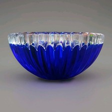 RARE Vintage Riedel Austrian Cobalt Blue Cut to Clear Vertical Fluted Bowl 6.5"