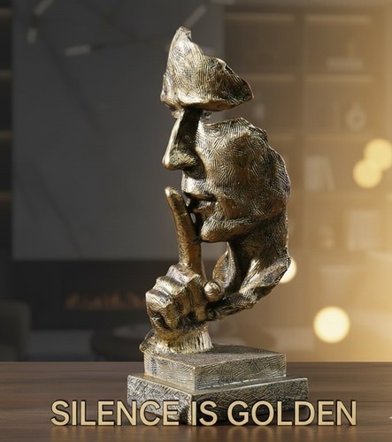 Gold silence face statue - gold,