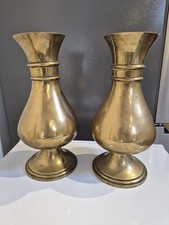 Pair of Large Vintage Brass Vases, 30cm High  Approx 900g Each Fair Condition 