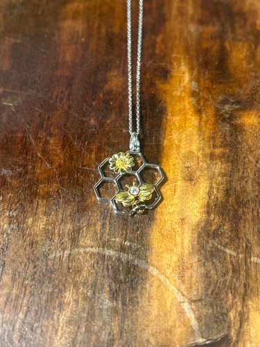 Honeycomb necklace with bee - necklace,