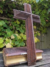 Antique Large Tramp Art crucifix cross / folk art / religious