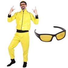 MENS 90'S RAPPER COSTUME YELLOW TRACKSUIT GANGSTER NOVELTY ADULTS FANCY DRESS 