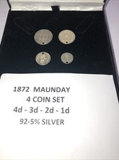 STERLING SILVER 1872 QUEEN VICTORIA MAUNDY COIN SET  4 COINS  BOXED Coins Holed: