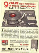 1932 Advert for H.M.V. 9-Valve Superhet Radio-Gramophone Art Deco Era Print Ad