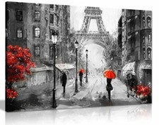 Black White Red Oil Painting Paris Eiffel Tower Canvas Wall Art Picture Print