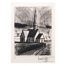 Bernard Buffet “Église de Rolleville” Drypoint, Signed, Edition 150 Church...