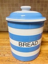 T G GREEN CORNISHWARE CORNISH BLUE AND WHITE STRIPE CLOVERLEAF BREAD CROCK BIN