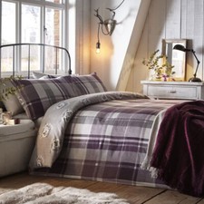 Duvet Cover Bedding Set Colville Check 100% Brushed Cotton Dreams & Drapes Plum