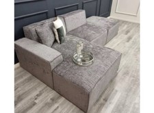Modular Corner Sofa, Left-Hand Crushed Velvet Grey Available Now New