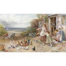 Children Feeding Hens - M B