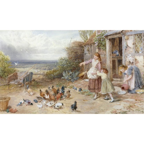 Children feeding hens - children, b