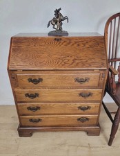 Oak Writing Bureau Desk Vintage Leather Mid Century Carved Delivery Available