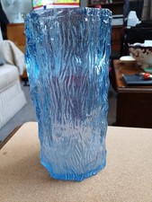 Whitefriars Style Frosted Blue Glass Vase Vintage Decorative Piece