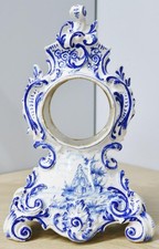 Small Antique French Hand Painted Blue & White Porcelain Mantle Clock Case Only