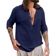 Navy Blue Men's Linen Shirt