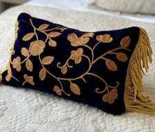 Luxury Dark Purple Gold Rectangle Moroccan Style Handmade Embroidered Cushion